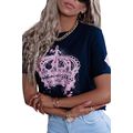 Navy Blue Crown Graphic Crew Neck T Shirt