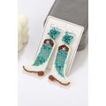 Light Blue Cowboy Boots Rice Bead Dangle Earrings