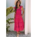 Rose Stripe Flutter Sleeve Smocked Bodice Tiere...