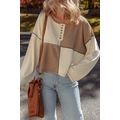 Beige Color Block Waffle Knit Stitch Detail Lon...