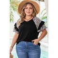 Black Leopard Ruffle Patchwork Sleeve Plus Size...