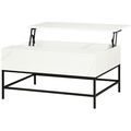 Modern White Lift Top Coffee Table w/ Hidden St...