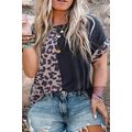Black Half Leopard Patchwork Plus Size T-shirt