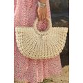 Beige Bamboo Weaving Semicircle Tote Handbag