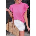 Bonbon Ribbed Mock Neck Ruffled Short Sleeve Sw...