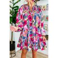 Multicolour Floral Tie Neck Bubble Sleeve Shift...