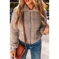 Light French Beige Zipper Pocketed Winter Fuzzy...
