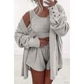 Gray 3 Pcs Crop Tank Top Shorts with Cardigan L...