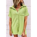 Meadow Mist Green Textured Short Sleeve Patched...