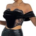 Floral lace slimming steel boned sexy one-shoul...