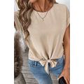 Parchment Solid Color Knotted Hem Short Sleeve ...