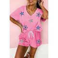 Bonbon Sequin American Flag Star Patch V Neck T...