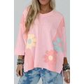 Pink Flower Patched Exposed Seam Bracelet Sleev...