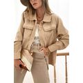 Light French Beige Solid Frilled Flap Pocket Bu...
