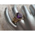 Lusaka Amethyst & White Topaz Oval Halo RING Sz...