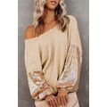 Apricot Sequin Patchwork Sleeve Open Back Waffl...
