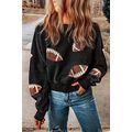 Black Sequined Rugby Graphic Open Back Sweatshirt