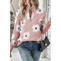 Pink Floral Pattern Half Zip Drop Shoulder Sweater