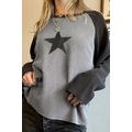 High Waffle Knit Colorblock Star Patch Graphic ...