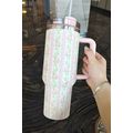 Pink Flower Print Large Insulated Tumbler with ...