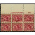 370, Mint F-VF NH 2¢ Top Plate Block of Six Sta...