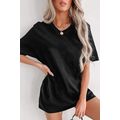 Black Solid Color Round Neck Basic Tunic T Shirt