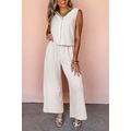 Apricot Buttoned V Neck Tank Top and Wide Leg P...