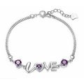 Silver Purple Amethyst LOVE Hearts Bracelet wit...