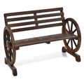 2-Person Outdoor Wooden Wagon Wheel Garden Benc...