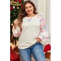 Apricot Plus Size Floral Patchwork Ribbed Puff ...