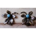 Vintage Earrings Turquoise Cabochon to Horse Ch...