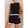 Black Ricrac Trim Tank Top Elastic Waist Shorts...