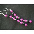 Bright cerise & faceted black crystal glass lon...