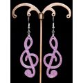 Pink Resin Glitter Treble Clef "Musical Note" Silver Plated Hooks