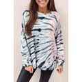 Sky Blue Tie-Dye Crewneck Long Sleeve Shift Pul...