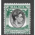 SINGAPORE MALAYA 1949 KG6 P14 20c SG9 9 SG BLAC...