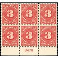 J63 Mint VF-XF NH 3¢ Plate Block of Six Stamps ...