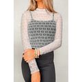 Beige Sheer Mesh Patterned Lettuce Trim Slim Lo...