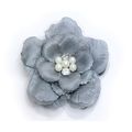 Brooch Silk Flower w/ Faux Pearl Beads - Grey -...
