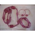 Rose Necklace SET 4 Hoop Pierced Earrings Facet...