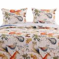 Full/Queen Blue Beige Birds Animals Floral Micr...