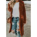 Brown Retro Velvet Long Sleeve Pocket Coat