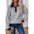 Light Grey Textured Colorblock Edge Buttoned Co...
