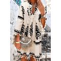 Beige Western Pattern Print Tasseled Notch V Ne...