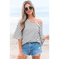 Black Stripe Half Sleeve Scoop Neck Loose Top