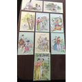 8 postcards set lot Japan paintings ethnic trad...