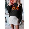 Black Boo Knitted Pattern Ribbed Edge Drop Shou...