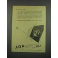 1949 AOA American Overseas Airlines Ad - AOA specialise in air travel to the USA