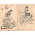 German French Posh Women New Year 2x Old Postca...