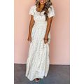 White Frilly Shirred Bodice Tiered Floral Maxi ...